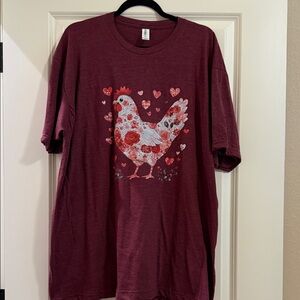 Tultex Burgundy Floral Chicken Tee